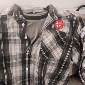 2 pc plaid shirt and tee